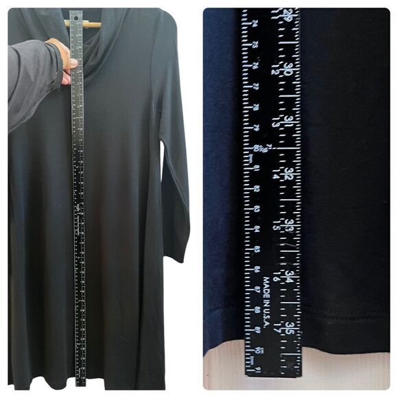 Lou & Grey New Black Cowl Neck Long Sleeve A Line Dress Size Small Minimalist - Picture 5 of 8